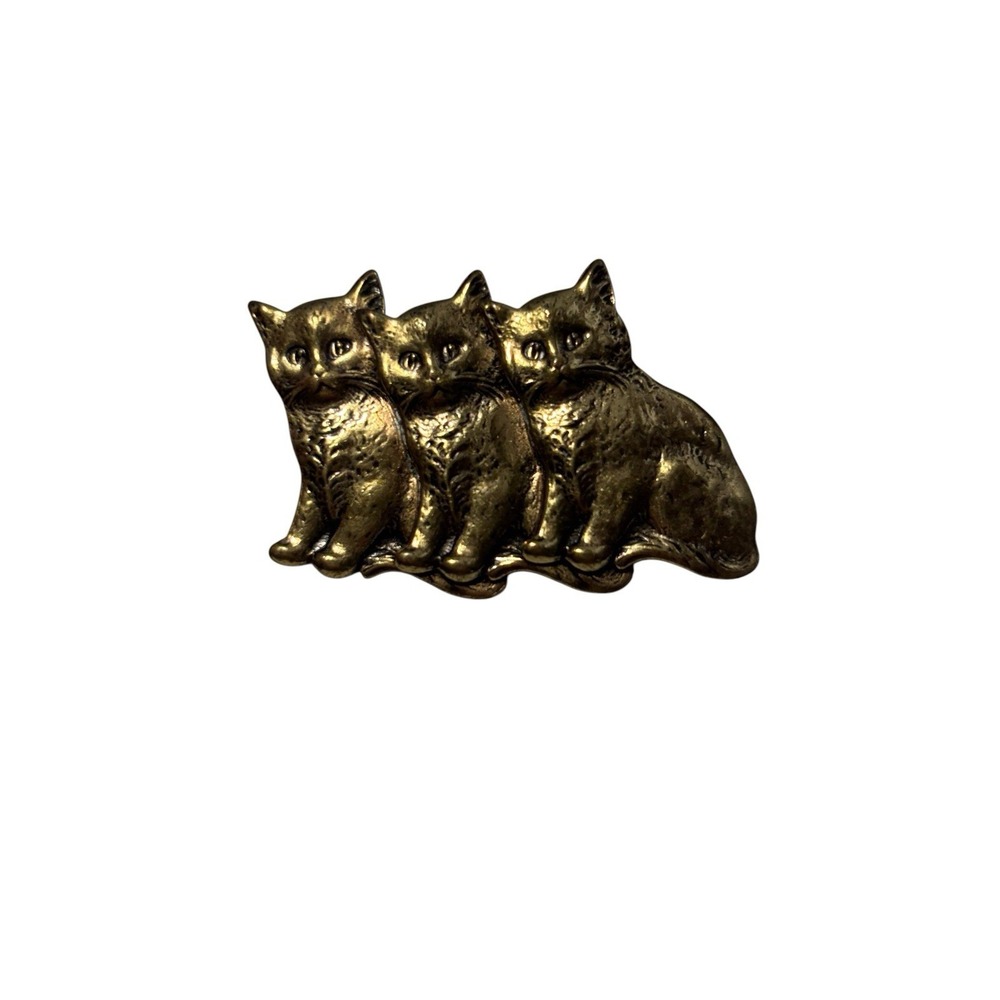 Vintage Gold Tone Cute Sitting Kitten Kitty Cats Trio Brooch Pin